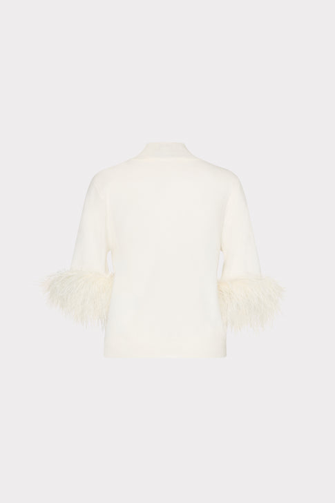 Short Sleeve Feather Mock Neck Sweater Ecru Image 4 of 4