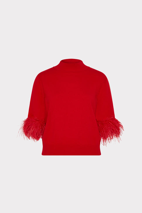 Short Sleeve Feather Mockneck Sweater