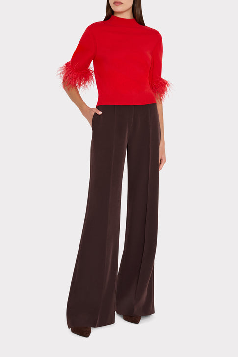 Short Sleeve Feather Mockneck Sweater