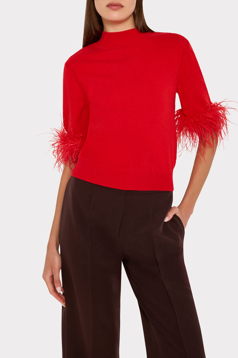 Short Sleeve Feather Mockneck Sweater