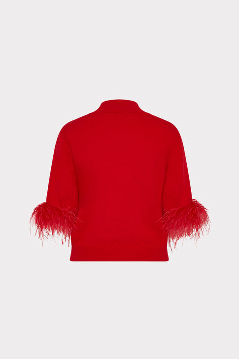 Short Sleeve Feather Mockneck Sweater