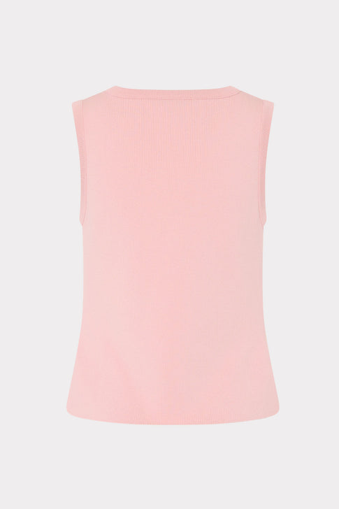 Blush Satin Knit V-Neck Shell Top - Back View | MILLY