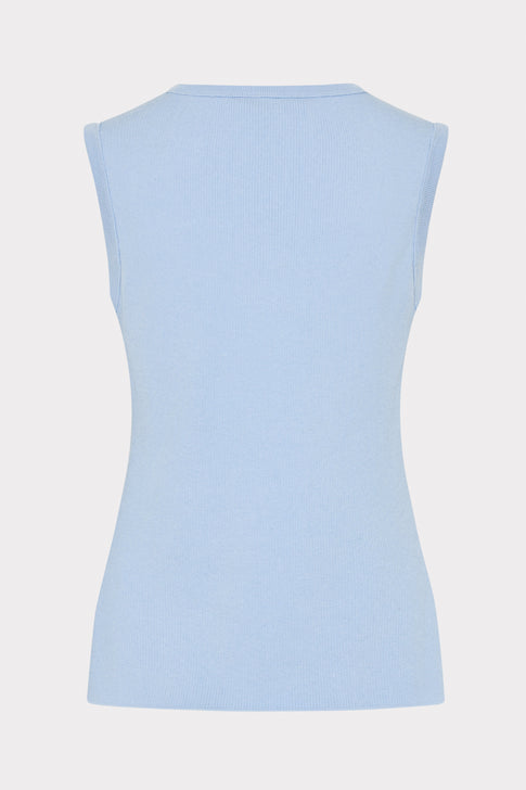 Satin Knit Combination V-Neck Top Light Blue Image 4 of 4