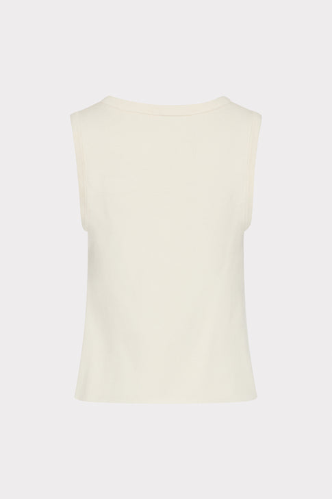White Satin Knit V-Neck Shell Top - Back View | MILLY