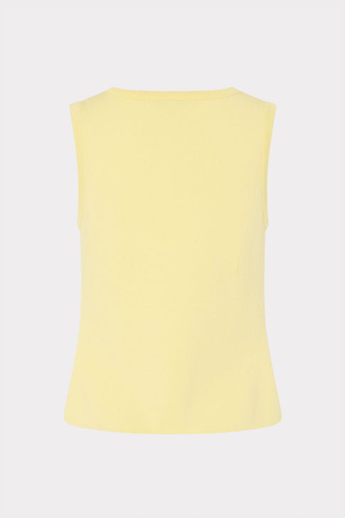 Yellow Satin Knit V-Neck Shell Top - Back View | MILLY