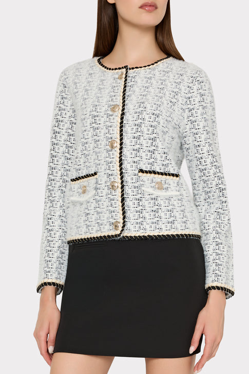 Braided Finish Knit Cardigan Ecru/Black Image 3 of 4