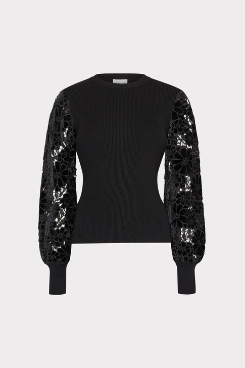 Velvet Lace Sleeve Sweater Black Image 1 of 4