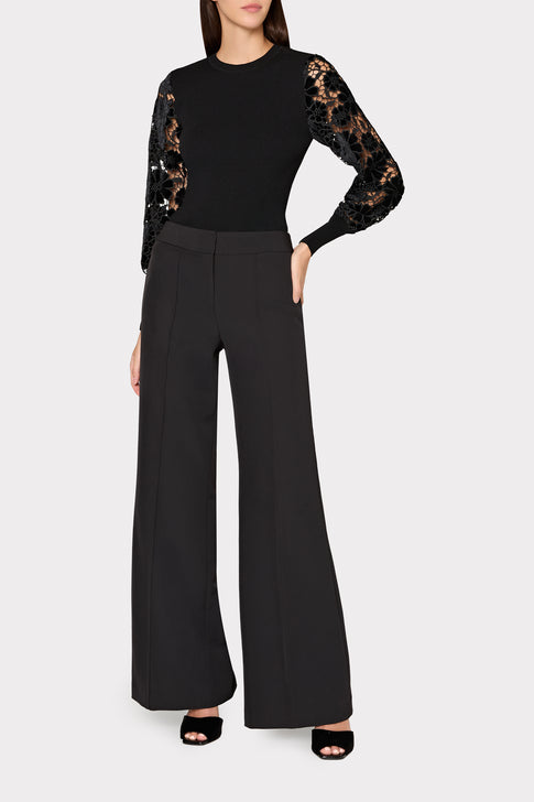 Velvet Lace Sleeve Sweater Black Image 2 of 4