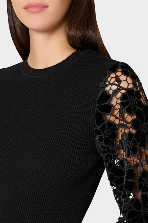 Velvet Lace Sleeve Sweater Black Image 3 of 4