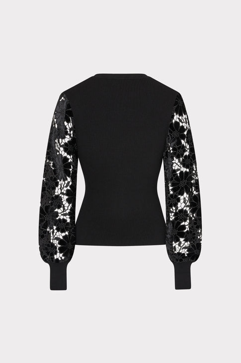 Velvet Lace Sleeve Sweater Black Image 4 of 4