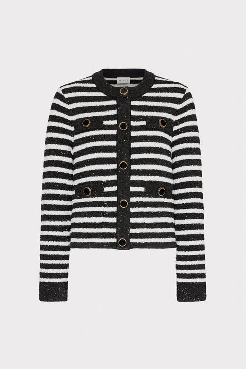 Sequin Striped Cardigan Black/Ecru Image 1 of 5