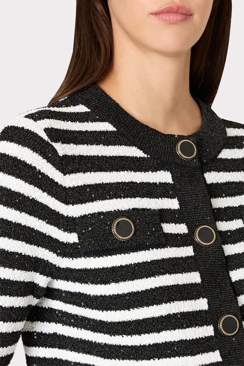 Sequin Striped Cardigan Black/Ecru Image 4 of 5