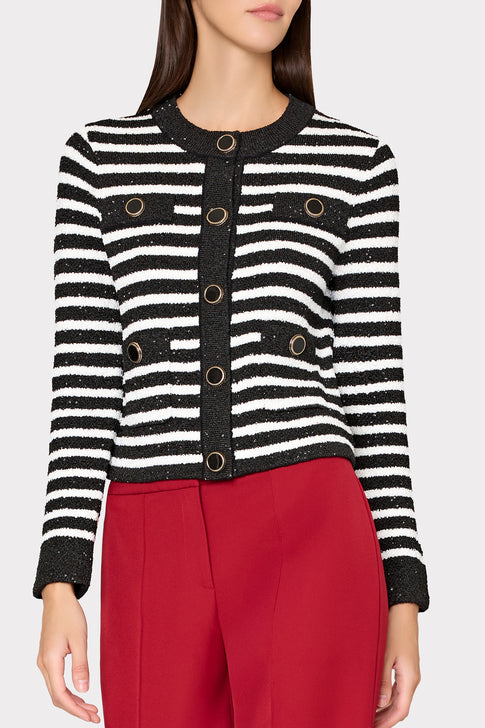 Sequin Striped Cardigan Black/Ecru Image 3 of 5
