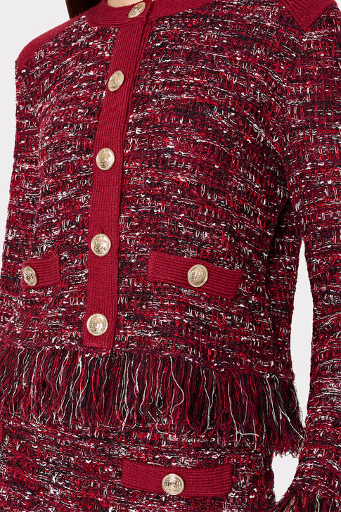 Kaia Textured Knit Cardigan Jacket Burgundy Multi Image 3 of 4