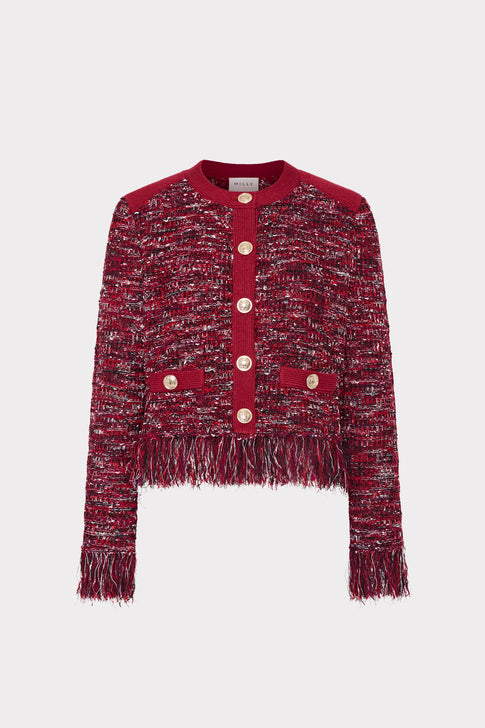 Kaia Textured Knit Cardigan Jacket Burgundy Multi Image 1 of 4