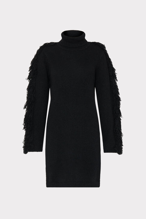 Rowe Fringe Sleeve Turtleneck Mini Dress Black Image 1 of 5