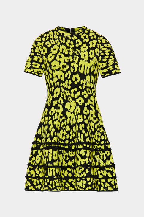 Rosuara Cheetah Ruffle Mini Dress Black/Chartreuse Image 1 of 4