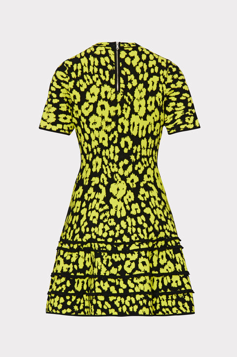 Rosuara Cheetah Ruffle Mini Dress Black/Chartreuse Image 4 of 4