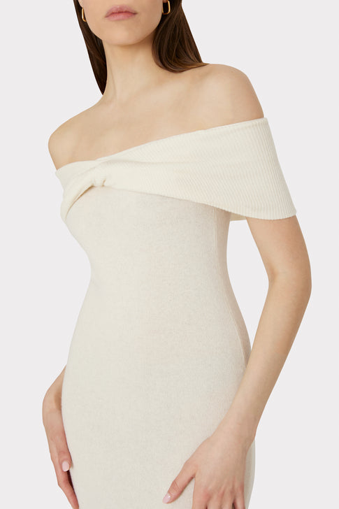 Ronan Off The Shoulder Knit Dress Ecru Image 3 of 4