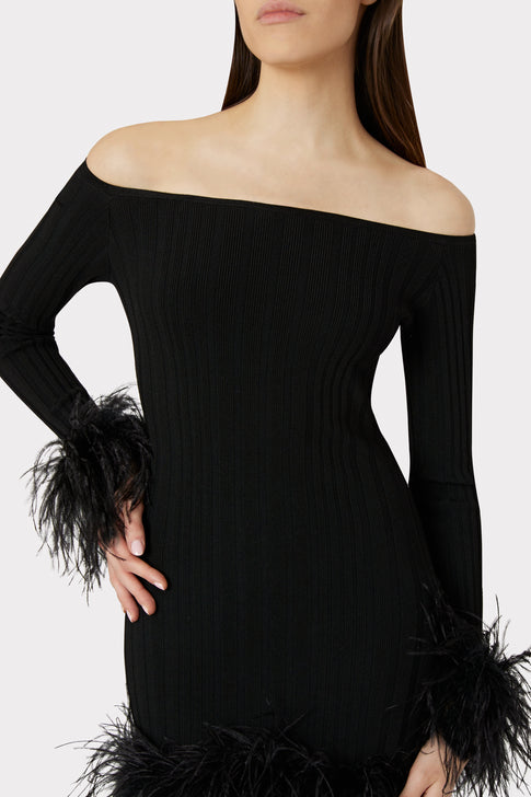 Rosette Feather Trim Mini Dress Black Image 3 of 4