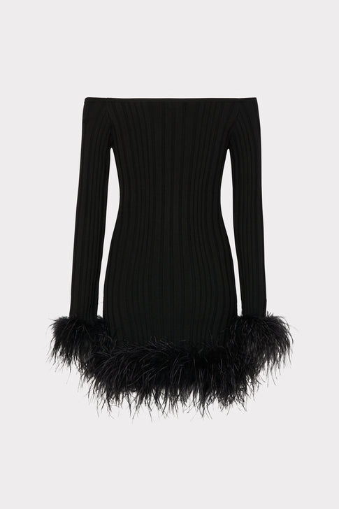 Rosette Feather Trim Mini Dress