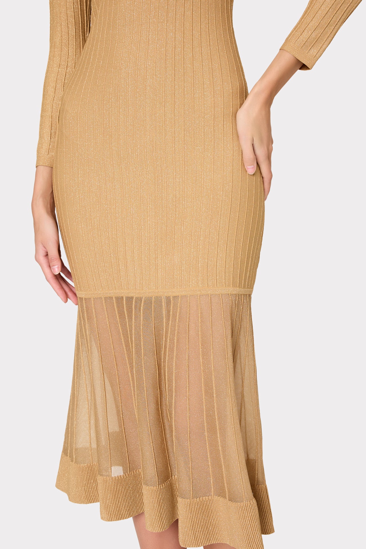 Rudy Off The Shoulder Sheer Knit Midi Dress in Gold|MILLY in Gold | MILLY Rudy Off The Shoulder Sheer Knit Midi Dress in Gold|MILLY in Gold | MILLY