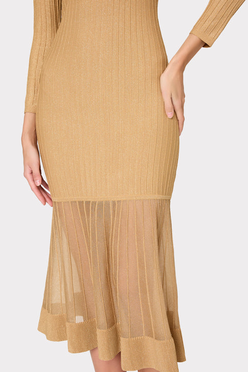 Rudy Off The Shoulder Sheer Knit Midi Dress Gold Image 3 of 5