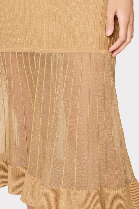 Rudy Off The Shoulder Sheer Knit Midi Dress Gold Image 4 of 5