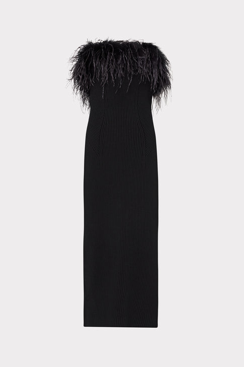 Robena Feather Embellished Midi Dress Black Image 1 of 4