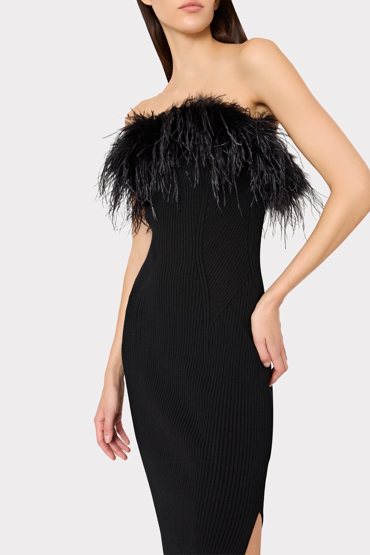 Milly Robena Feather-embellished Ribbed Midi Dress - Black Milly Robena Feather-embellished Ribbed Midi Dress - Black