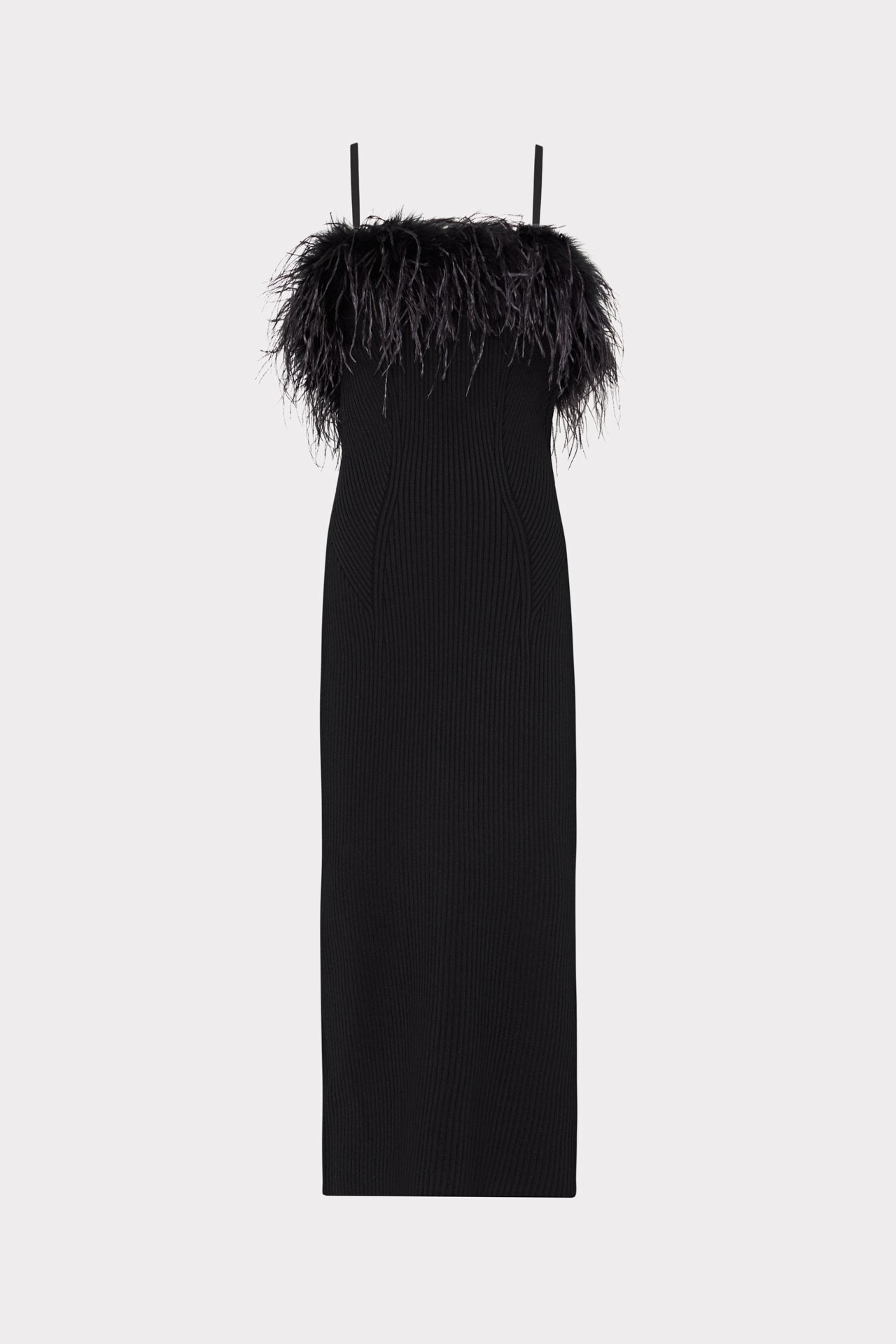 Milly Robena Feather-embellished Ribbed Midi Dress - Black Milly Robena Feather-embellished Ribbed Midi Dress - Black