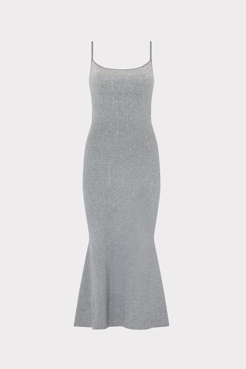 Ricky Metallic Rhinestone Midi Dress Grey/Silver Image 1 of 5
