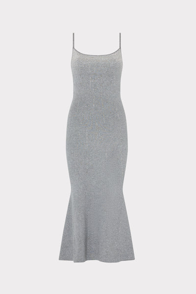 Milly Ricky Metallic Rhinestone Spaghetti Strap Dress - Grey/Silver