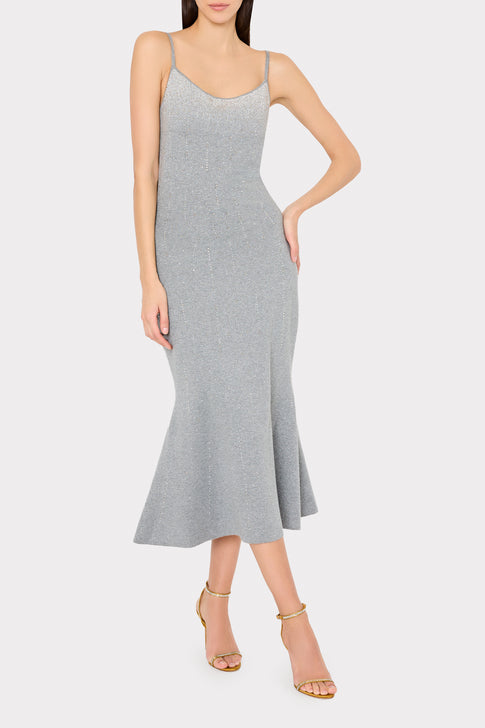 Ricky Metallic Rhinestone Midi Dress Grey/Silver Image 2 of 5