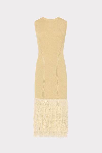 Milly Raz Metallic Rib Fringe Dress - Gold