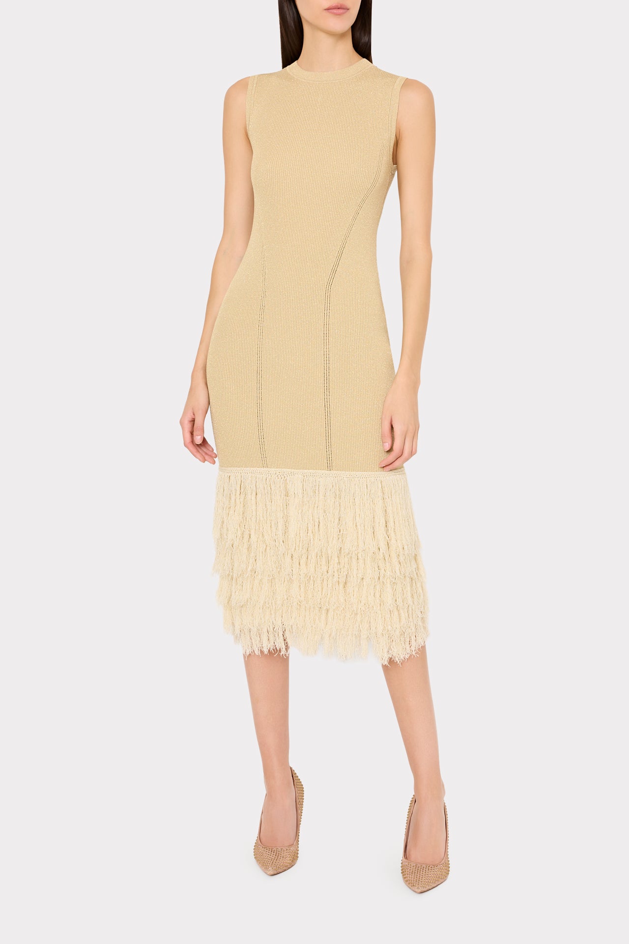 Milly Raz Metallic Rib Fringe Dress - Gold - S Milly Raz Metallic Rib Fringe Dress - Gold - S