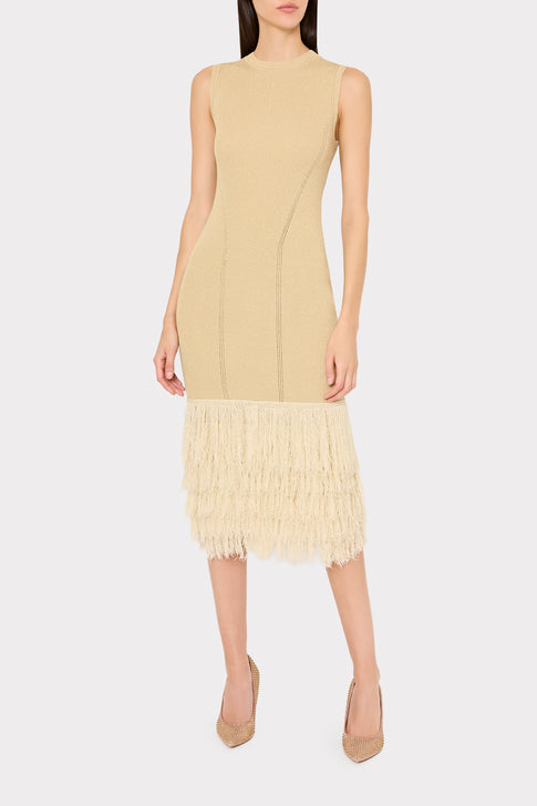 Raz Metallic Fringe Midi Dress Gold Image 2 of 5