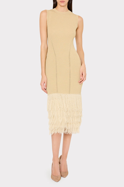 Raz Metallic Fringe Midi Dress Gold Image 3 of 5