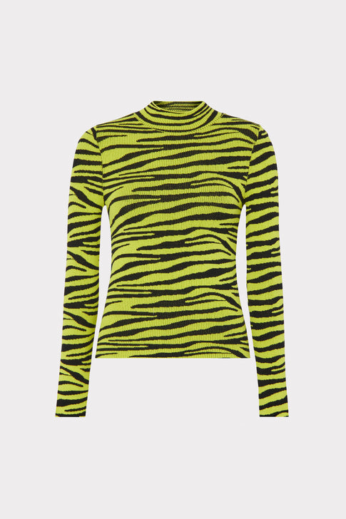 Zebra Fitted Mock Neck Top Black/Chartreuse Image 1 of 4