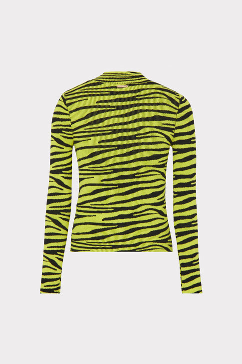 Zebra Fitted Mock Neck Top Black/Chartreuse Image 4 of 4