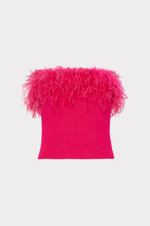 Strapless Feather Knit Top Shocking Pink Image 1 of 4