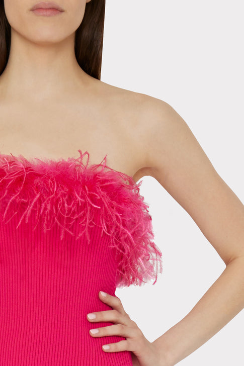 Strapless Feather Knit Top Shocking Pink Image 3 of 4