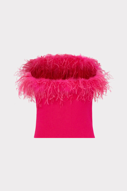 Strapless Feather Knit Top Shocking Pink Image 4 of 4