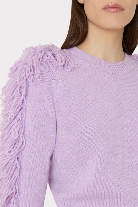 Fringe Sleeve Crewneck Sweater Lilac Image 3 of 4
