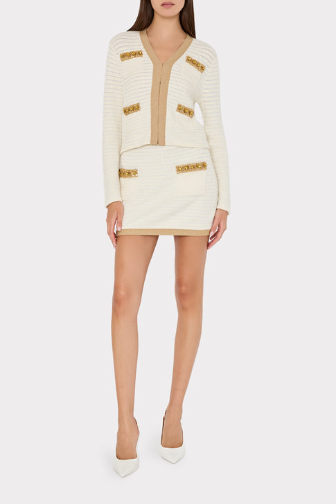 Reid Gold Embellished V-Neck Cardigan Ecru/Gold Image 2 of 6