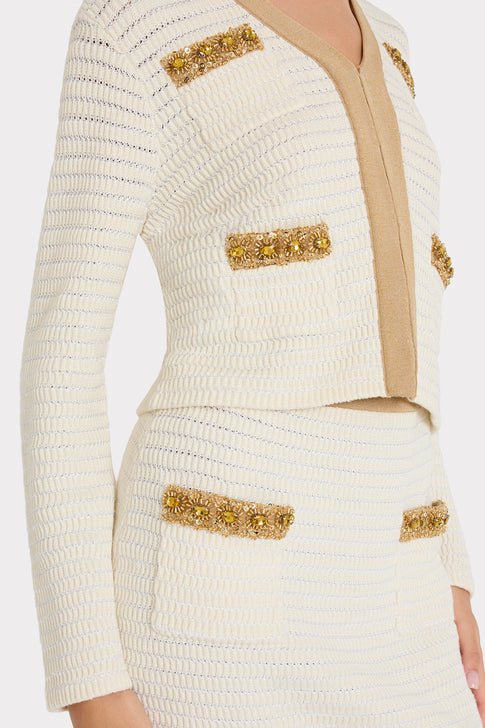 Reid Gold Embellished V-Neck Cardigan Ecru/Gold Image 5 of 6