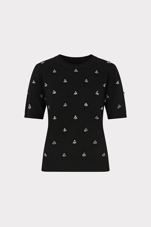 Rosalyn Rhinestone Short Sleeve Sweater Black Image 1 of 4