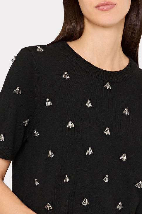 Rosalyn Rhinestone Short Sleeve Sweater Black Image 3 of 4