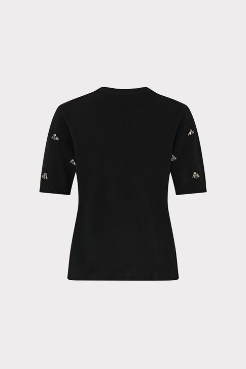 Rosalyn Rhinestone Short Sleeve Sweater Black Image 4 of 4