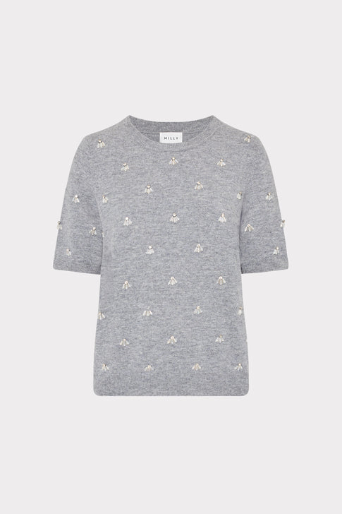 Rosalyn Rhinestone Short Sleeve Sweater Grey Image 1 of 4